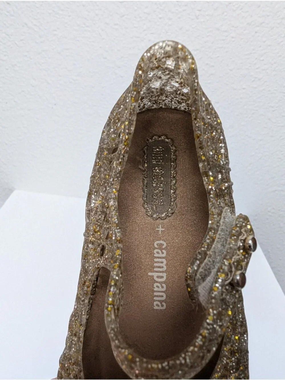 Mini Melissa Campana Zig Zag Glitter Shoes Gold Size 7 Jellies Jelly Sandal